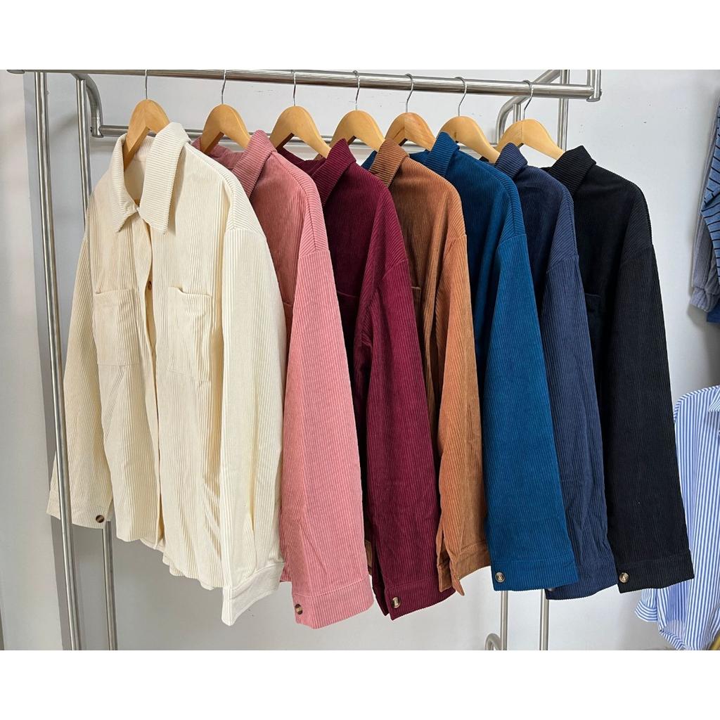 Fall Winter New Corduroy Lapel Long Sleeve Loose Pocket Shirt Jacket For Amazon Europe America Cross-border Foreign Trade