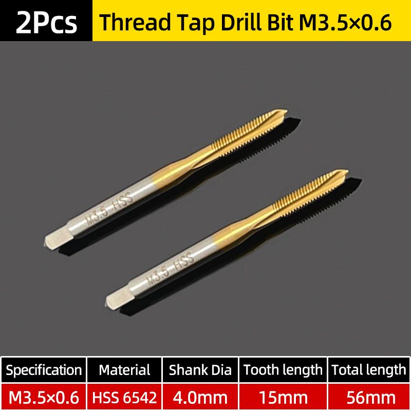 Machine Thread Tap Drill Bit HSS 6542 Titanium Metric Screw Machine Taps Straight Flute Hand Tool M2/M2.5/M3/M3.5/M4/M5/M6/M8