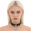Unisex European Punk Black Leather Choker with Metal Chain and Lock Pendant.