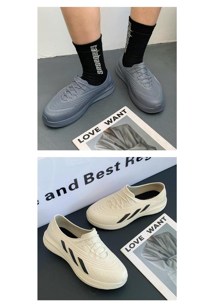 Yuzhihao Men's Color Block Low-Top Rain Shoes for Summer: Flat Bottom, Casual, Ideal for Kitchen, Work, or Outdoor Use.