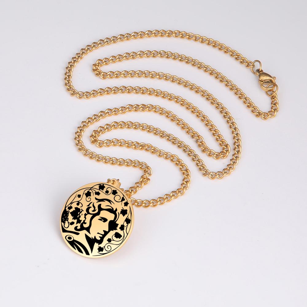 Dawapara God of Wine Dionysus Pendant Necklace Madness and Wild Frenzy Ancient Greek Mythology Stainless Steel Jewelry