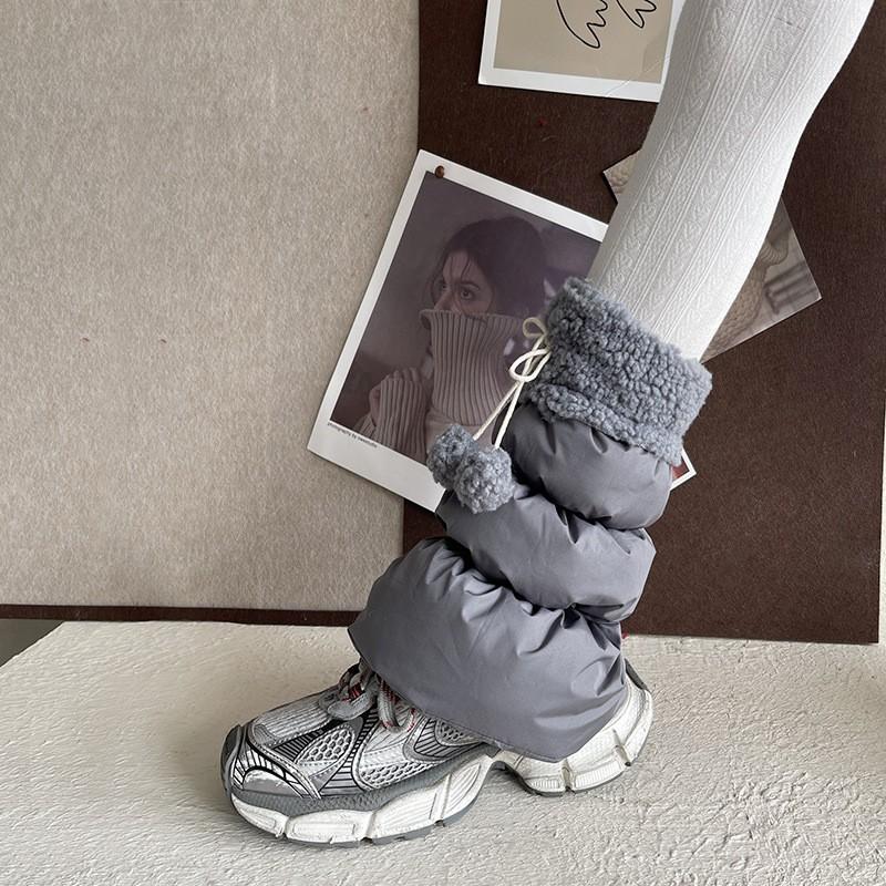 Womens Winter Fleece-Lined Knit Leg Warmers With Lace Trim Pom Poms Mid-Calf Stylish Socks Teens Adults