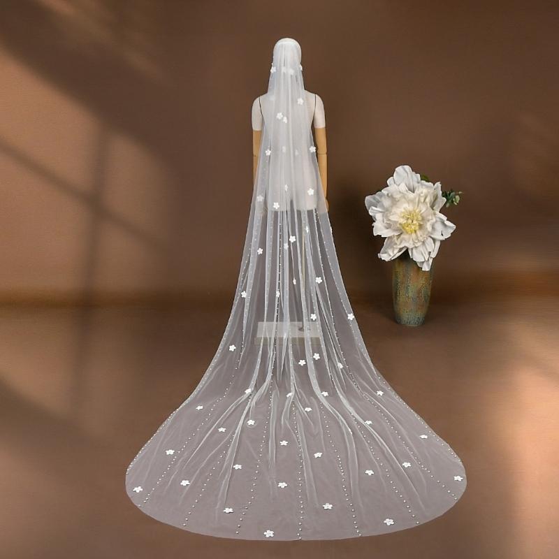 Romance Beaded Bridal Veils Long U Shape Chapel Train Veils For Bride Beach Church Wedding And Special Event Photoshoots