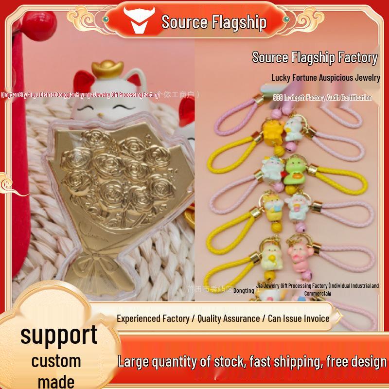 999 Pure Gold Zodiac Pendant with Fresh Flower Bouquet Lanyard Gold Foil Pendant Only ярко-розовый
