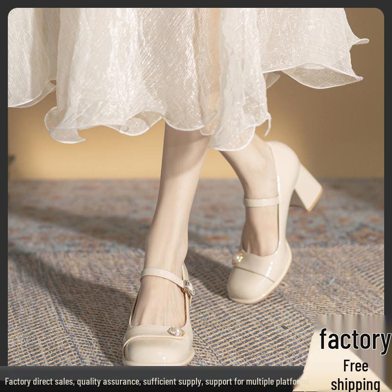 

Туфли Мэри Джейн с жемчугом Весна/Лето 2024: Массивный каблук, Ретро круглый носок, Элегантная женская универсальная обувь 37 абрикосовый