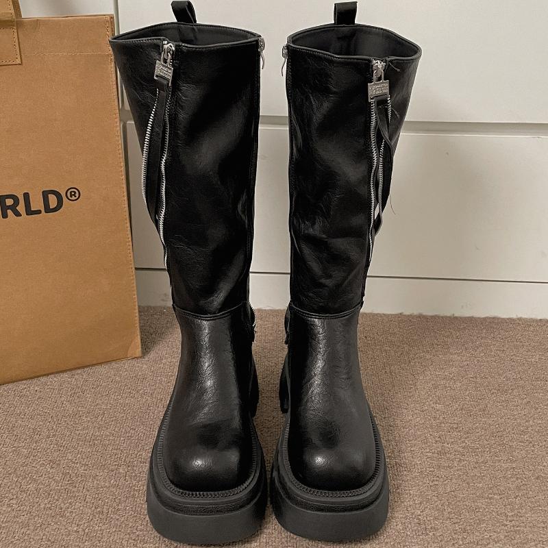 Fashion Winter Platform Chunky Woman Knee High Boot Fashion Side Zippers Height Increase Shoes Punk Style Ladies Knight Long Booties