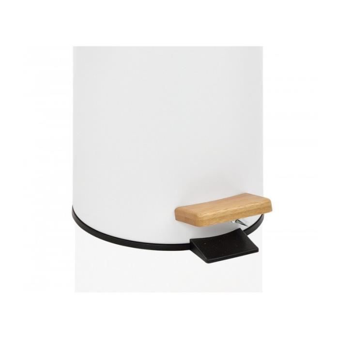 Poubelle de Salle de Bain en Métal Blanc Couvercle Bambou - 3L 0,000000