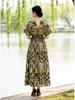 2026 V-neck Digital Print High-waist Batwing Sleeve Beach Dress - Southeast Asian Cotton Silk