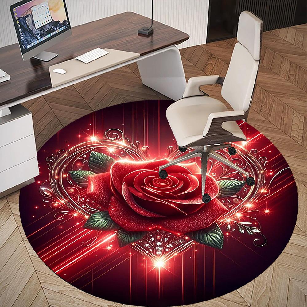 1PC Rose Heart Sparkle Round Chair Mat Area Rug - Non-Slip, Floor Mat for Office, Bedroom, Home Decor Christmas Gift C0528027