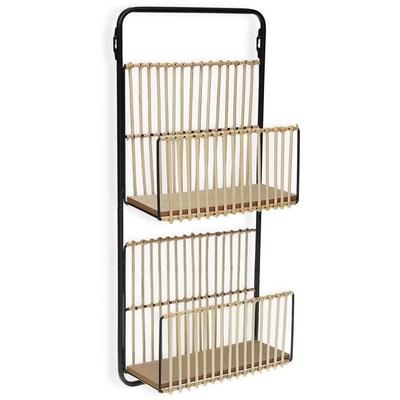 Wall Shelf - Multicolor - Metal and Rattan - 2 Levels - 32x12x68 Cm - Contemporary Design