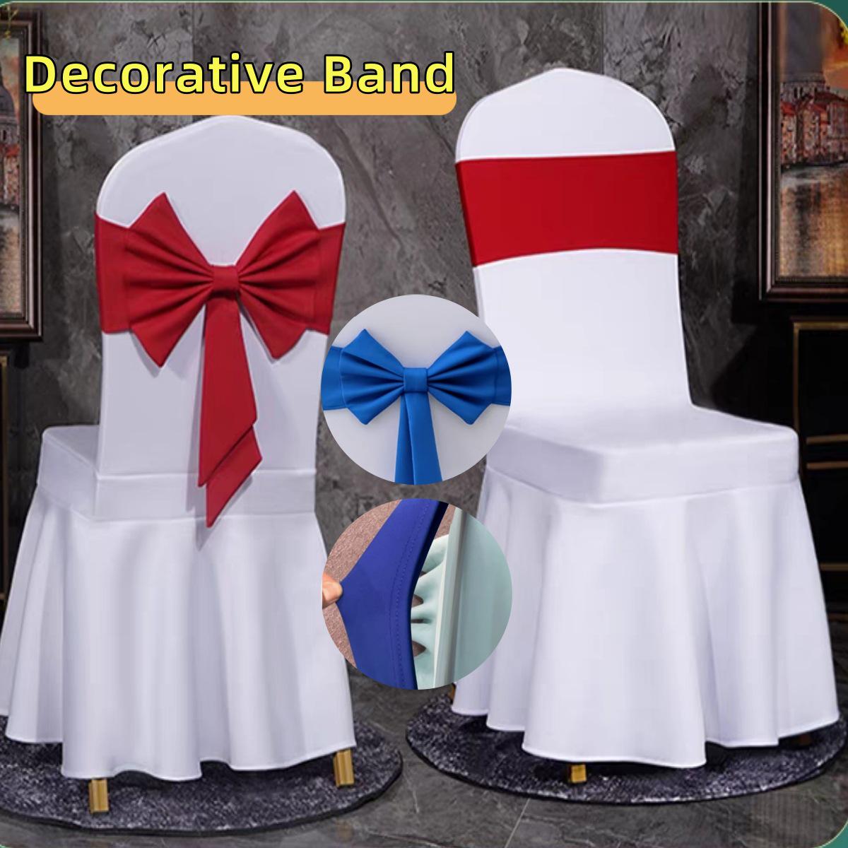 

Pleated Stretch Chair Cover with Bow Decoration for Weddings and Banquets Royal Blue Tie-Free Air Layer Bow Band