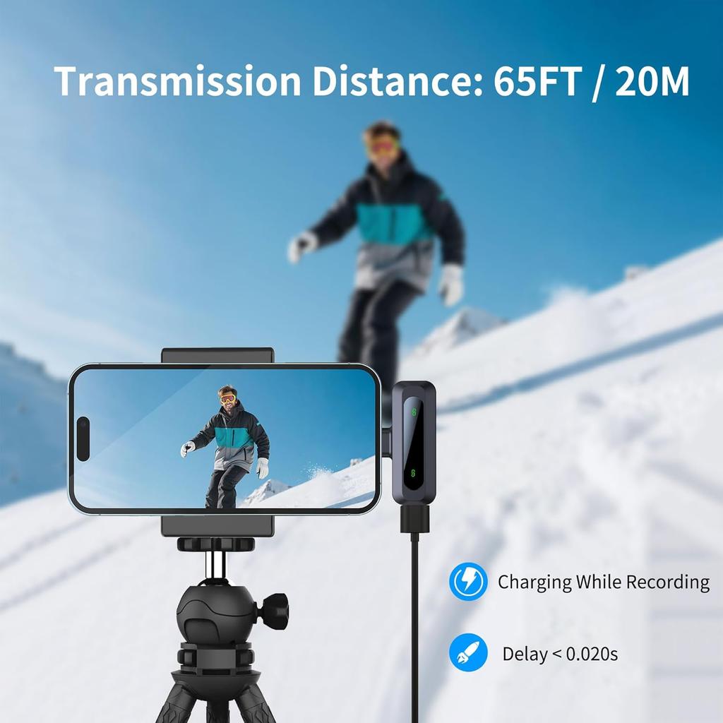 Microphone for iPhone 15-16, mini mic Wireless mic with Noise Reduction,mini Microphone LED Display -Wireless Microphones Ideal for Vlog, TikTok &