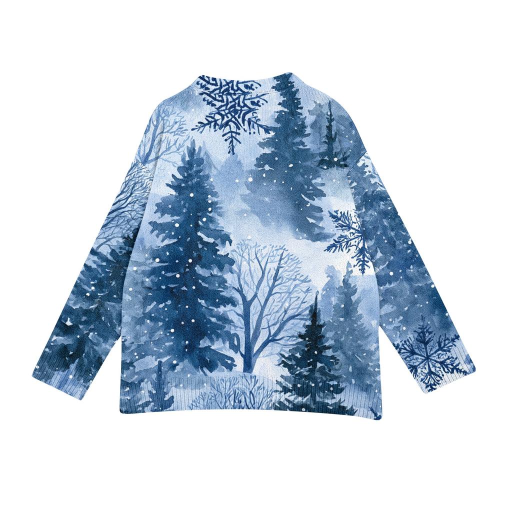 Dame Juleprint Langærmet Strikket Cardigan Knaplukning Afslappet Sweaterjakke