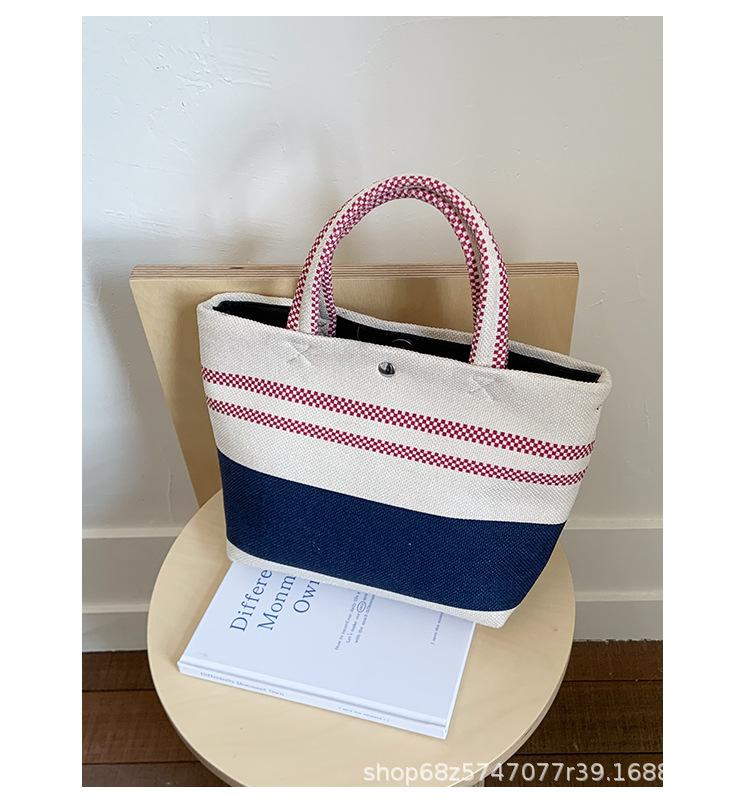 

Spring and summer new canvas large capacity tote bag high-value striped thick rope crossbody bag for work commuting handbag бежевый