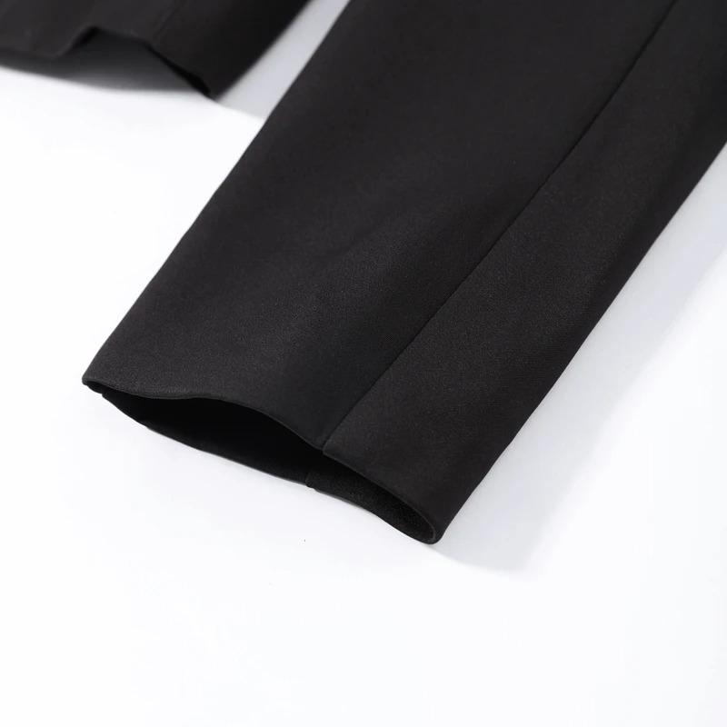 Elegant Women's Cropped Black Coats Pads Stand Collar Full Sleeve Jacket Autumn Lady Chic Commute Outwear