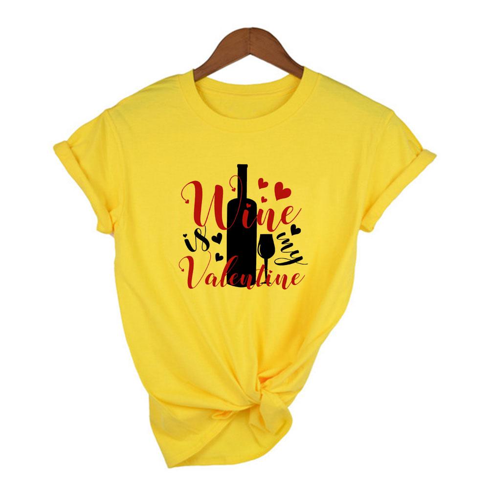 Wine Is My Valentine Women Fashion Tops Graphic Tees Harajuku Casual Aesthetic Short Sleeve T Shirt