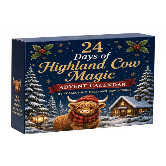 Holiday Hanging Decorations Highland Cow Advent Calendar, 24 Unique Acrylic Ornaments, Decorative Christmas Countdown Blind Box 2D Flat