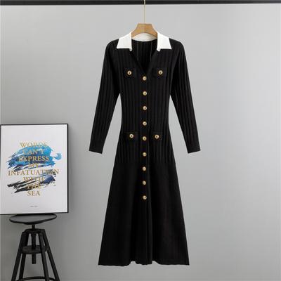 Women's Long Sleeve Sweater Dress Spring Fall V Neck Ribbed Knit Casual Formal Cocktail Bodycon Maxi Dresses Button Slim Fit A Line Dresses for Women