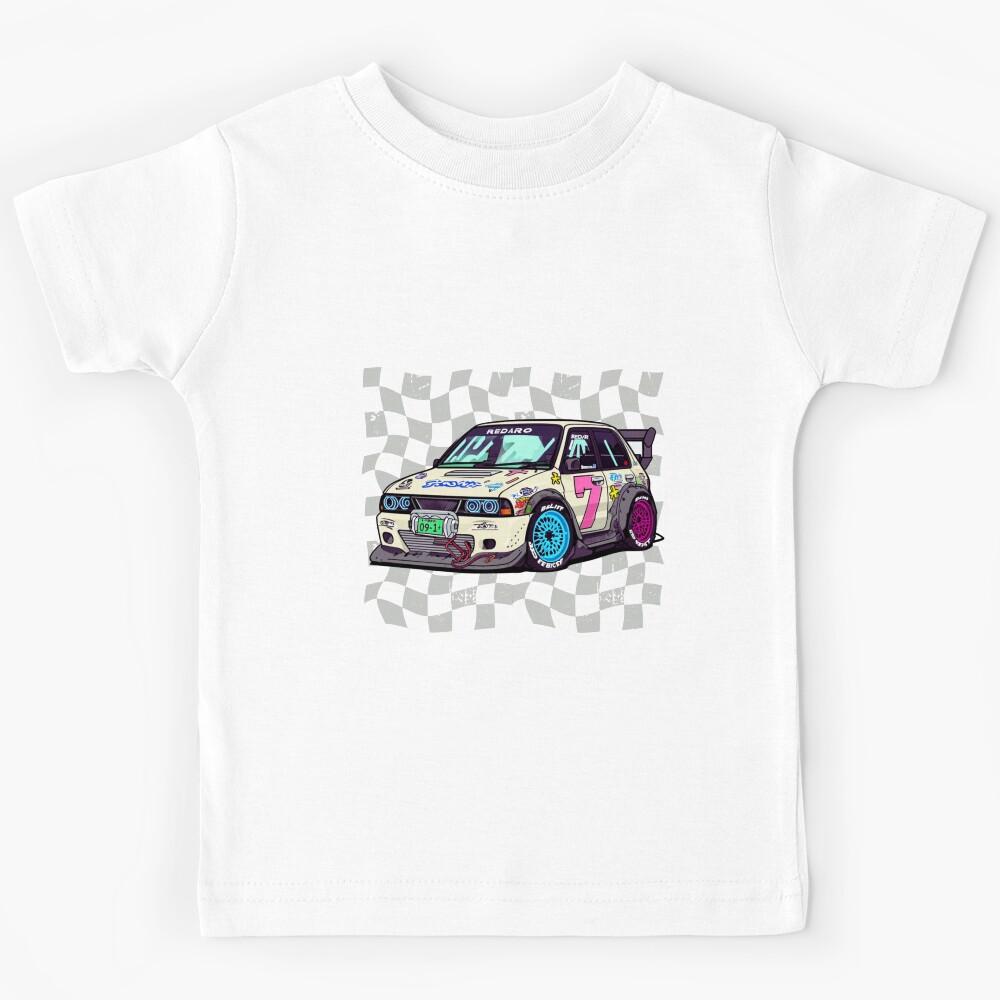 Retro JDM Drift Car Illustration — Vintage Style Japanese Racing Art Kids T-Shirt 120