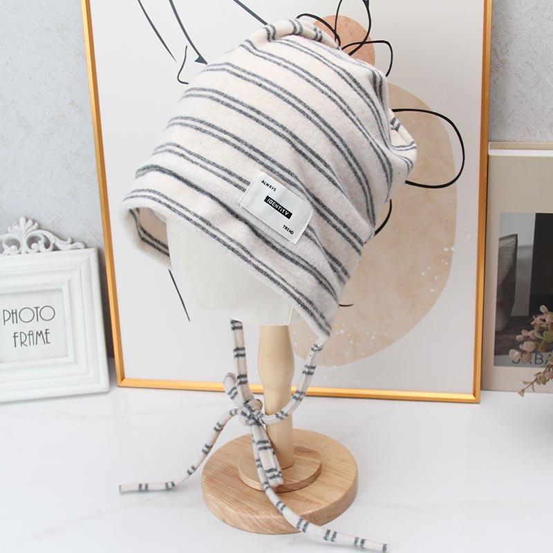 Early autumn striped straps bag head hat women's autumn and winter casual versatile warm windproof face small pile hat