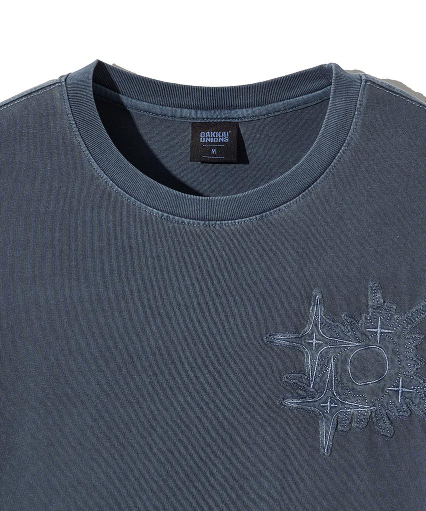 GAKKAI UNIONS Crumble Pigment Applique Short Sleeve T-Shirt Dive Blue