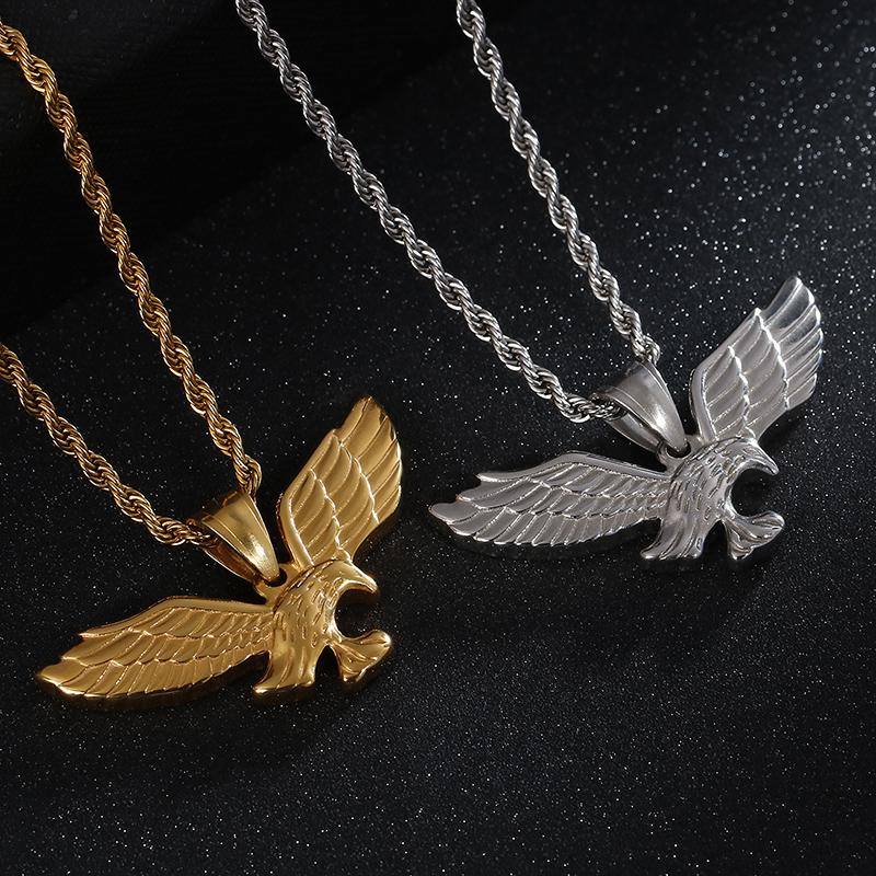 Kalen Fashion Stainless Steel Eagle Pendant Necklace for Men with Wing Link Chain Choker Design - Trendy Animal Themed Jewelry