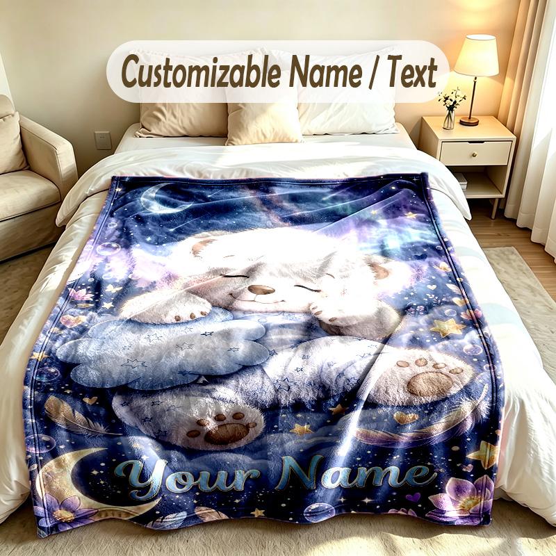 Teddy Bear Theme Custom Blanket Personalized Name & Text Customized Soft Warm Throw Blanket Home Decor
