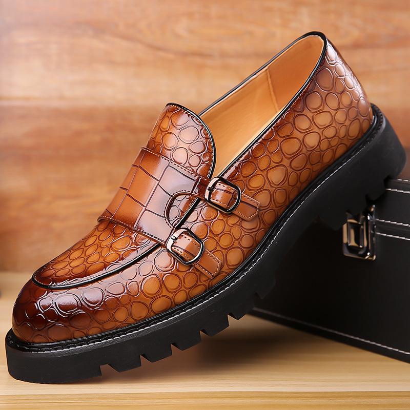 2025 New Spring Autumn Big Size Leather Shoes for Men Belt Designer Stone Pattern Platform Brogue Dress Shoes Men