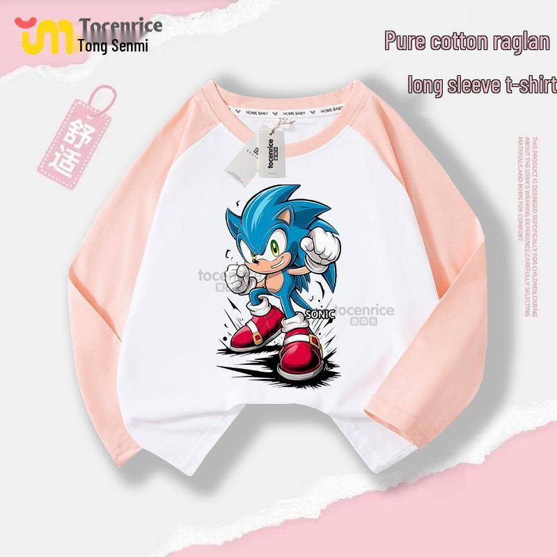 Trendy Kids  Long Sleeve Cartoon Print Raglan T-shirt - Cotton, Loose Fit, Autumn/Spring Fashion 160cm