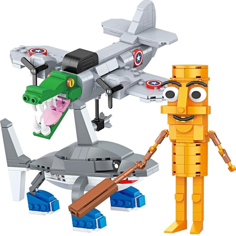 AI Anime Shanhaijing Tung Tung Sahur Wooden Stick People Pass Abstract Building Block Set Gift Present Toy Ornament Brick Doll Scale Model