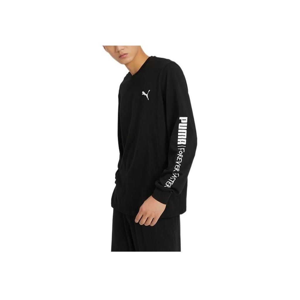 Puma FW22 Alphabetic Logo Print Pullover Crew Neck Long Sleeve T-shirt Unisex Tops Black 539531-01