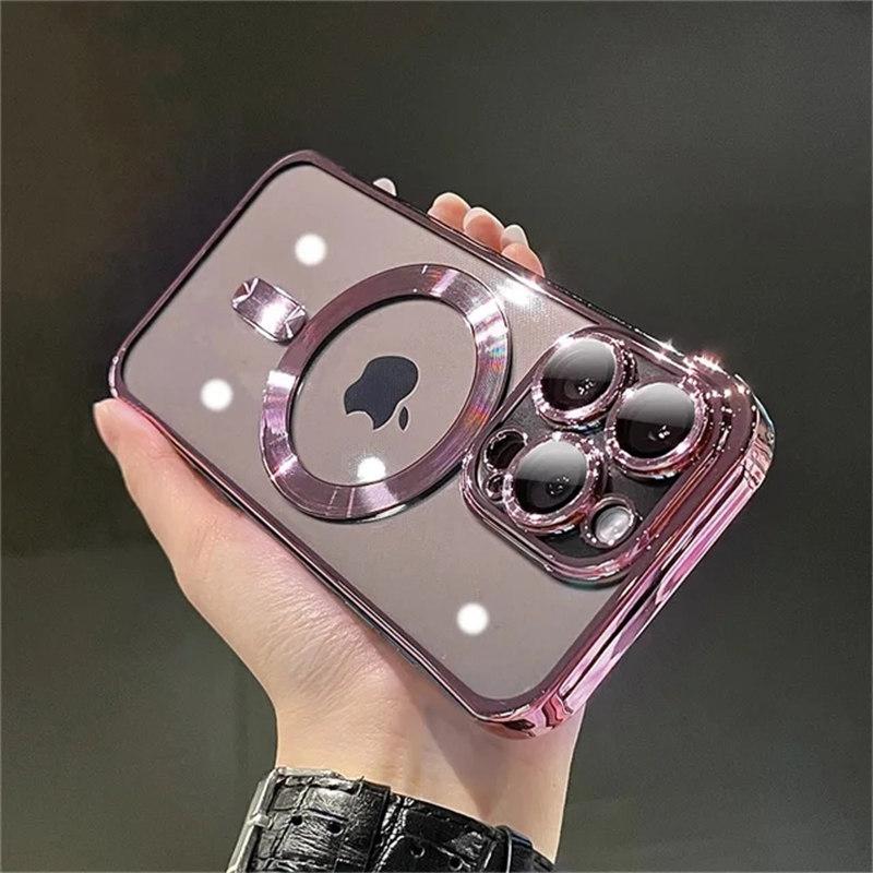 Luxusní magnetické pokovování transparentní pouzdro na telefon s bezdrátovým nabíjením pro iPhone 11 12 13 14 15 Pro Max Plus nárazník silikonový měkký kryt