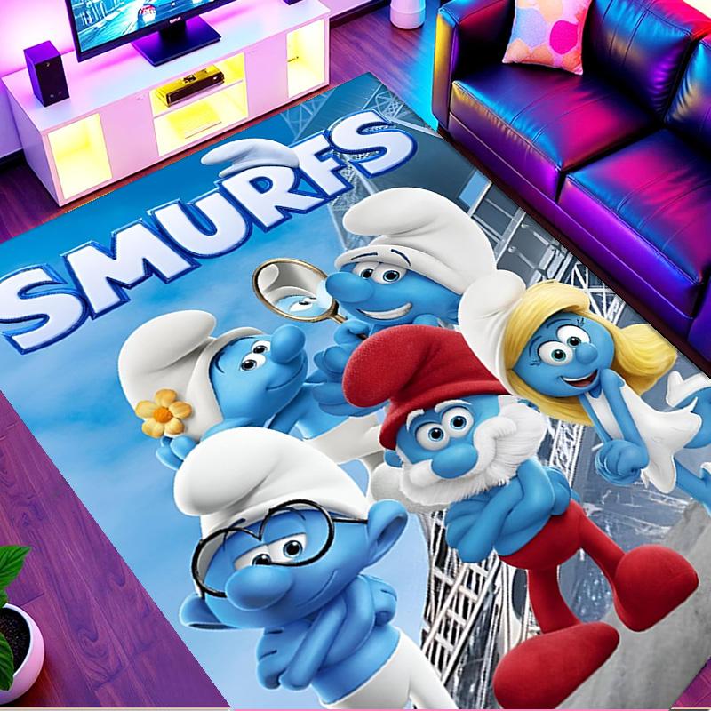 Blue Smurfs Print Rug, Washable Floor Carpet, For Entryway Dorm Laundry Room Office Study, Home Decor Birthday Christmas Gift
