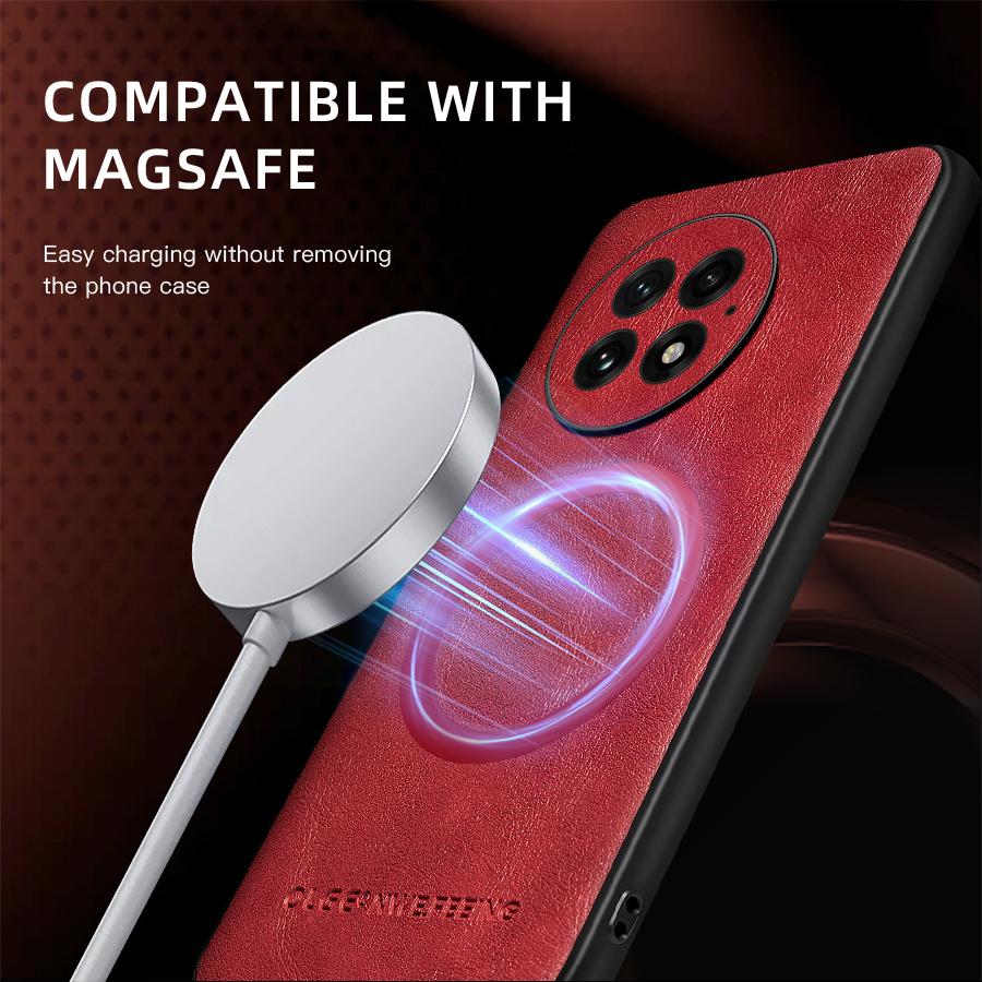 For OnePlus 11 12 13 Fine Hole PU Cow Pattern Leather Magnetic Ring Soft Edge Anti-drop Anti-fingerprint Phone Case