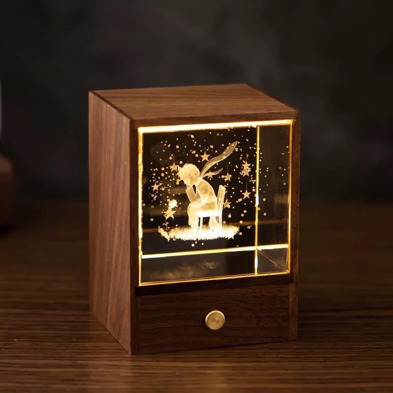 3D Galaxy Crystal Carved Cube Wooden Craft Decorative Gift 5 x 5 x 5 cm