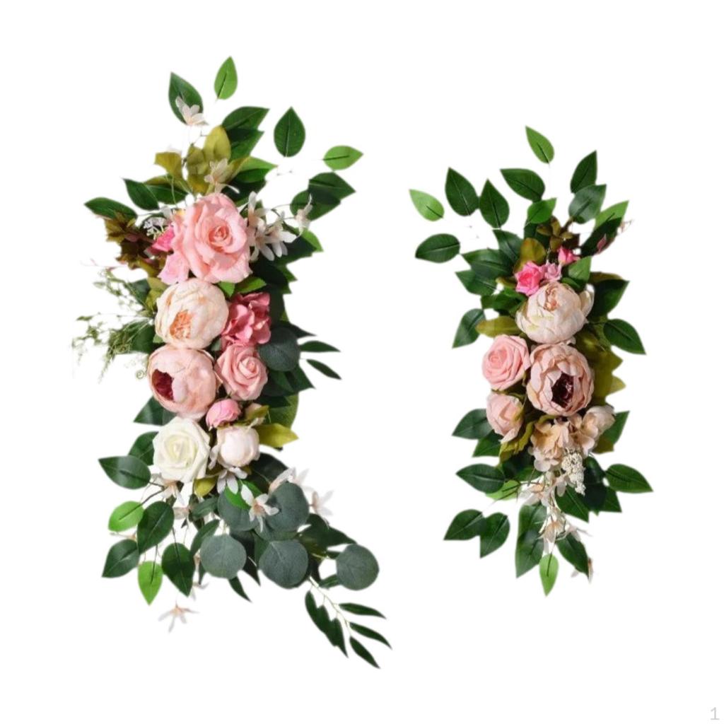 2 Pieces Artificial Flower Swag Floral Backdrop Rustic Hanging Handmade Silk Flowers Wedding Arch