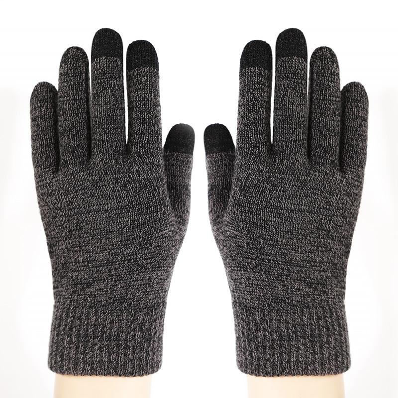 Winter Touchscreen Gloves Men Large Size Thermal Anti-Slip Cold Weather Riding Knitted Double Layer Thick Fleece Lined