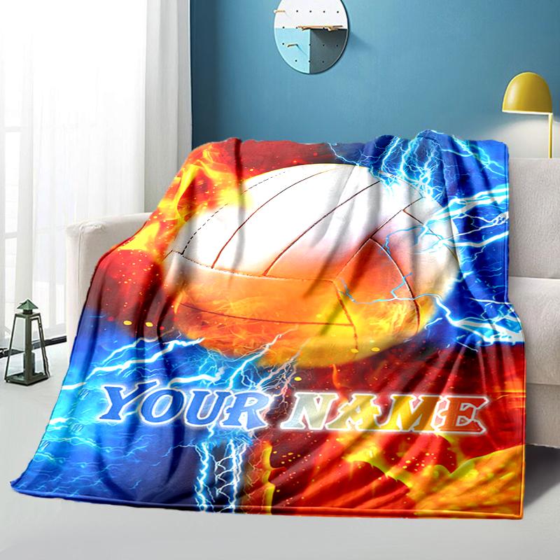 1PC Custom Name "Electric Volleyball Energy" Flannel Blanket Versatile, All-season Throw Suitable for the Living Room, Bedroom, Camping, Travel, and G