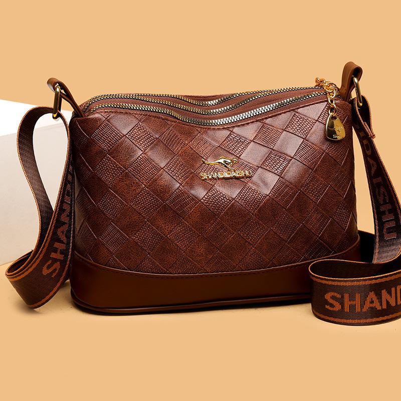 Fashionable Diamond Grid Soft Leather Crossbody Bag, Women's New Style Retro Simple Multi-layer Large Capacity Shoulder Bag, Mother Bag