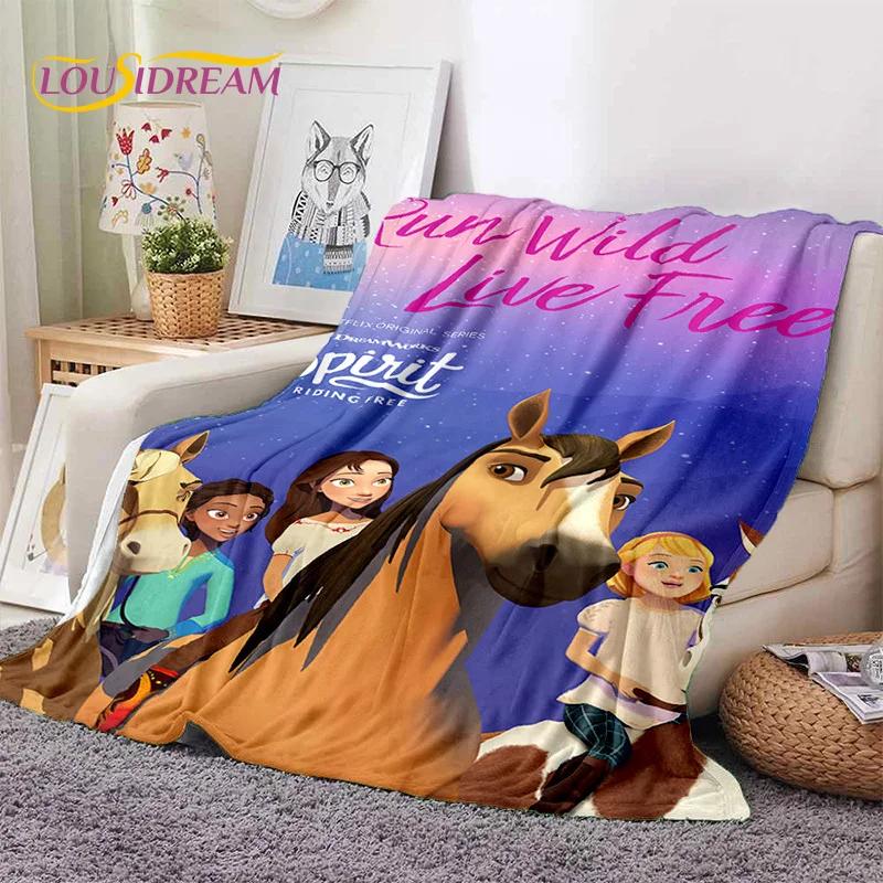 Spirit Riding Free Cartoon Horses Soft Blankets Cozy Throw for Picnics Bed Sofa Home Bedroom Perfect Gift for Girls