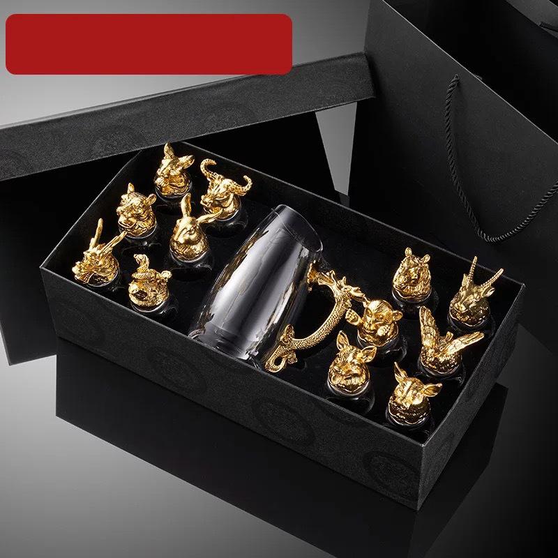 Creative Gold Plated Animal Head Glass Wine Glass Craft Gift Wine Dispenser Vodka Zodiac Wine Glass Set Fine Art Home Decoration