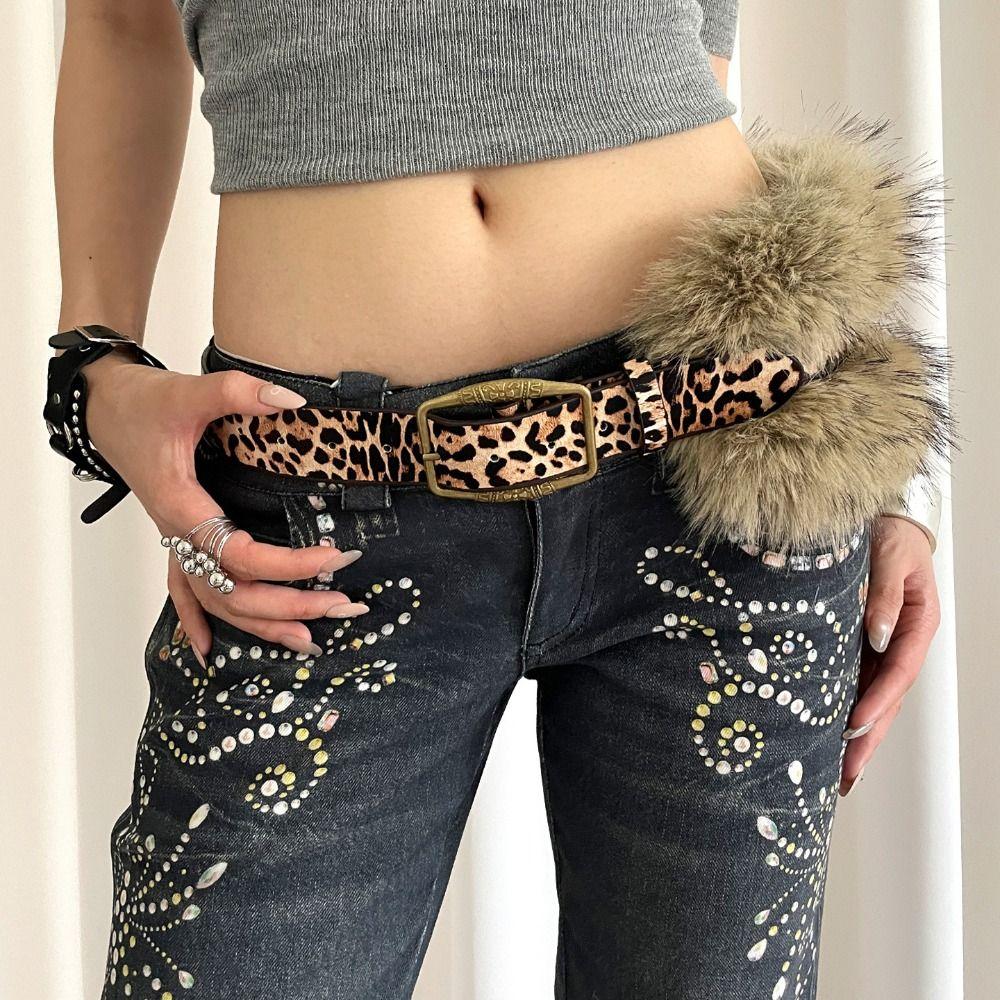 PU Leather Furry Waistband Y2k Y2K Waistband Simple Plush Belt  Autumn Winter