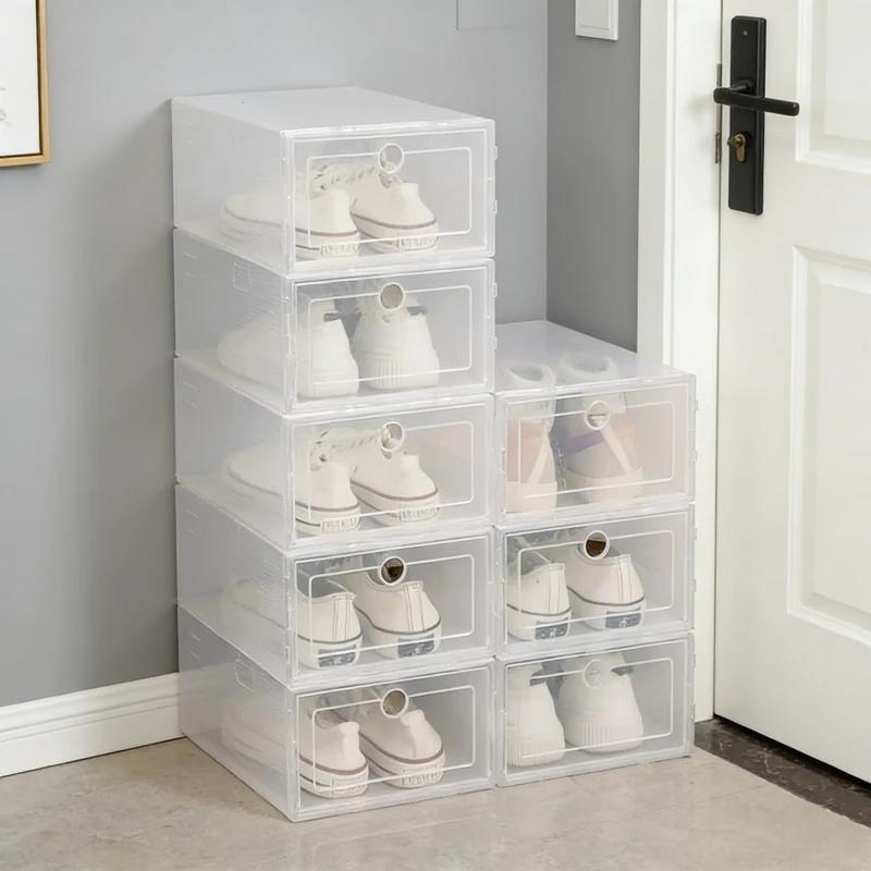 Thickened Transparent Drawer Shoe Case Stackable Plastic Shoe Boxes Folder Type Shoe Organizer Home Storage Shoe Box Container