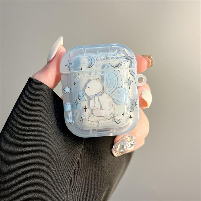 

INS Голубая Бабочка Кот для Airpods4 Защитный Чехол Apple Bluetooth Беспроводные AirPods Pro2 Поколения Чехол для Наушников 3 Поколения airpods4 Blue Butterfly Cat [Single Shell]]