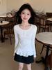 260g Cotton Modal Korean Lace Trim Slim Fit Button Top