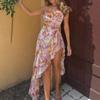 European and American Small Fresh Floral Hanging Neck Slim Irregular Skirt