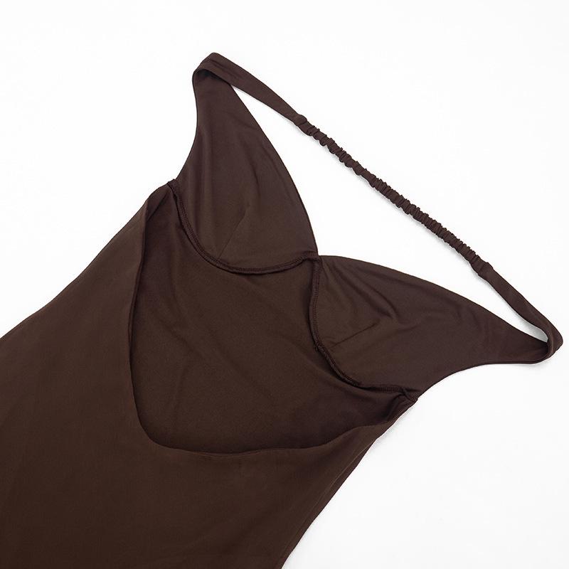 European Style Women's One-Shoulder Patchwork Mesh Dress - Spring 2026 Arrival, Solid Color, Backless Design