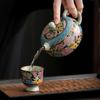210ml Traditional Ru Kiln Ceramic Teapot Handmade Flowers Pattern Xishi Tea Pot Ball Hole Filter Kettle Portable Chinese Tea Set
