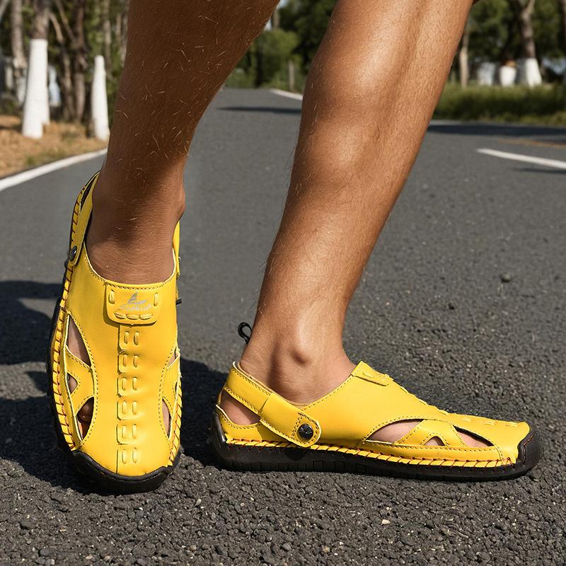 Summer Couple Sandals with Hollow Toe, Handmade Stitching, Men's Shoes, Outdoor Sandals, Oversized Beach Shoes, Women's Shoes