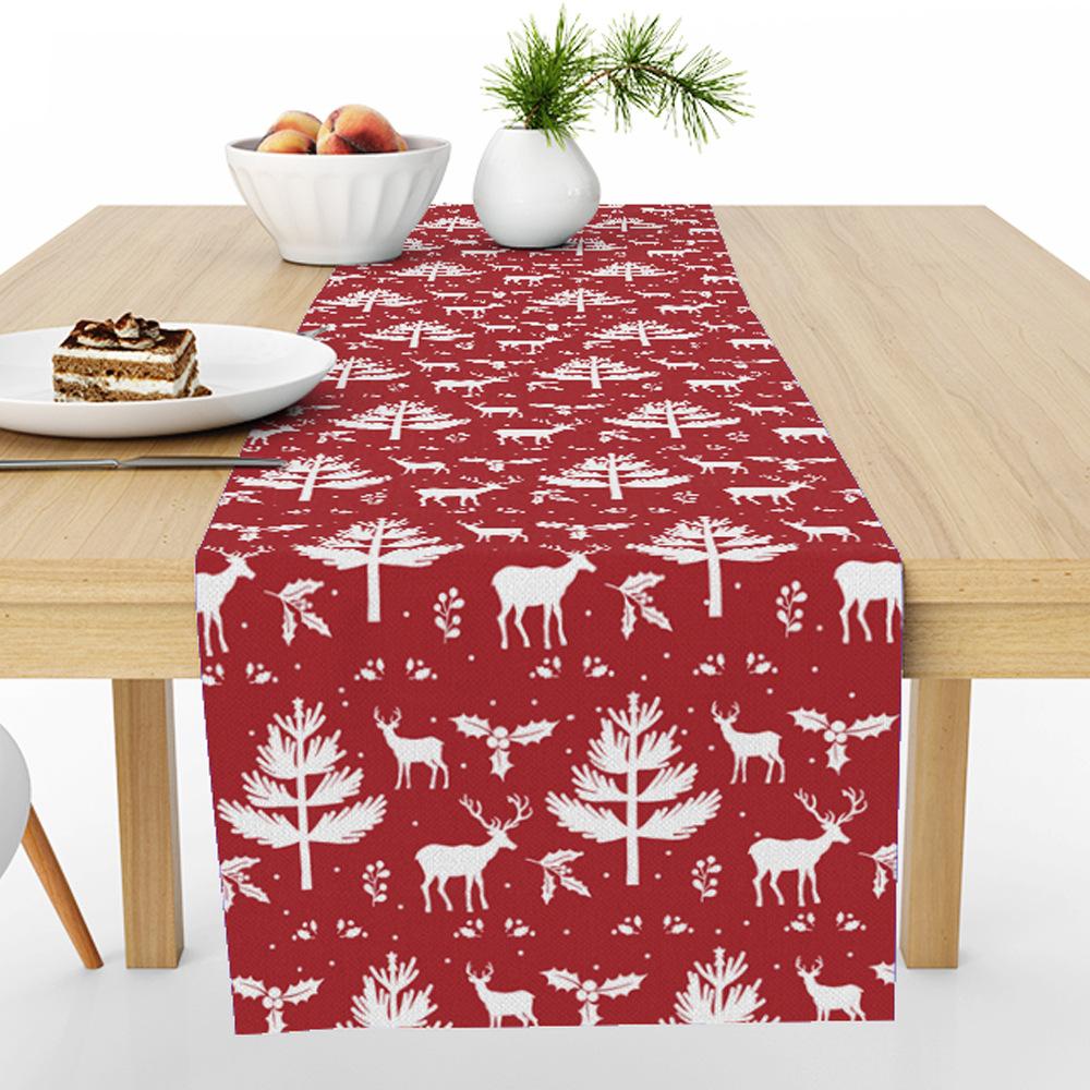 Heiß verkaufendes Weihnachts-Elch-Kiefer-Tischfähnchen Heimdekoration Stoffdruck Wärmeisolierung Leinen-Tischdecke